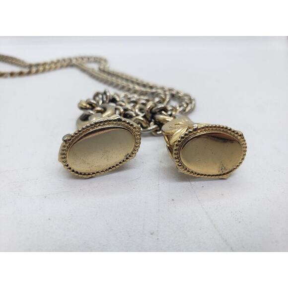 Vintage Wax Seal Watch Double Fob Lariat Necklace 1950s Emmons Georgian Chunky - Picture 10 of 16